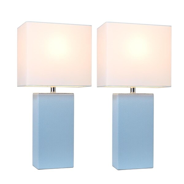 Feeltheglow Modern Leather Table Lamps, Periwinkle with White Fabric Shades, 2PK FE2519716 - main